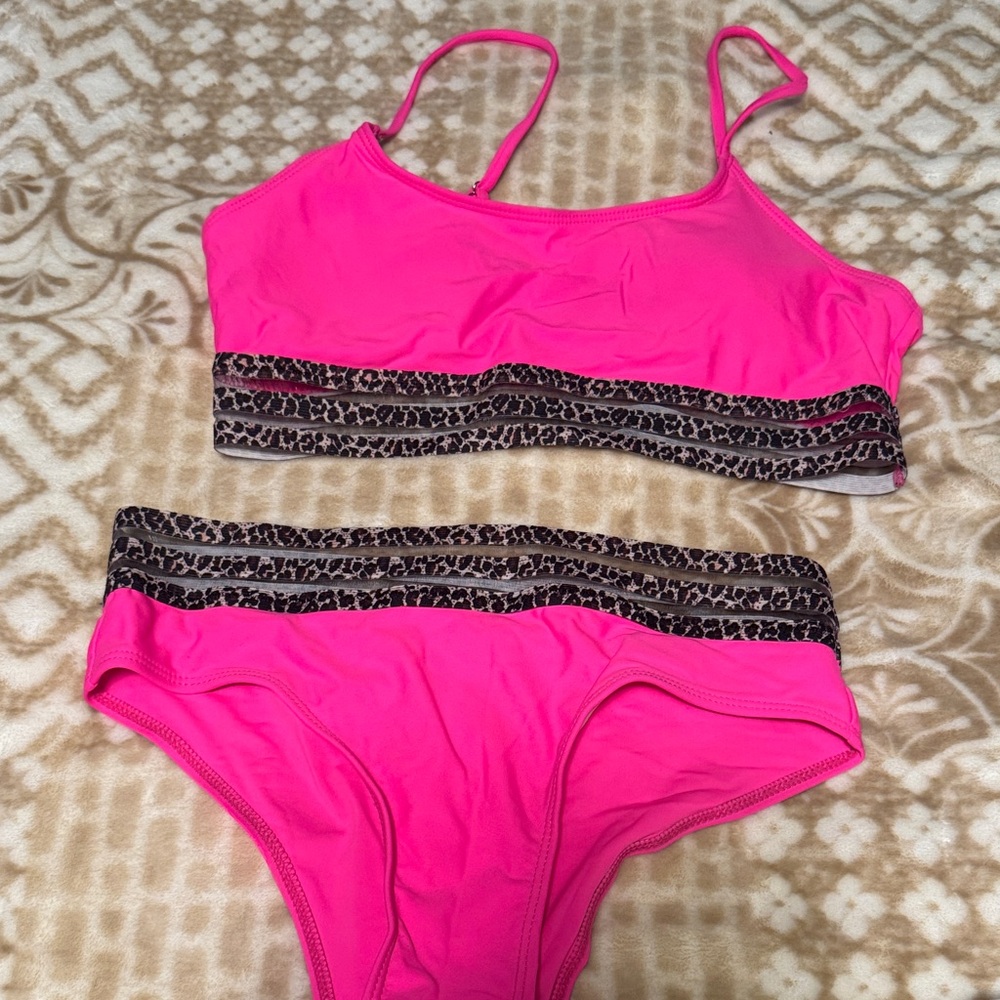 SHEIN Hot Pink Bikini with Leopard Accents
